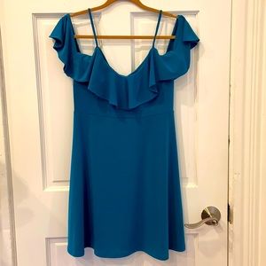 Blue ruffled off the shoulder dress